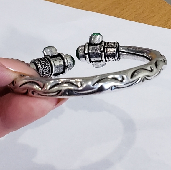 Green Onyx Multi Gemstone 925 Silver Handmade Designed Adj Cuff Bracelet - Picture 10 of 15